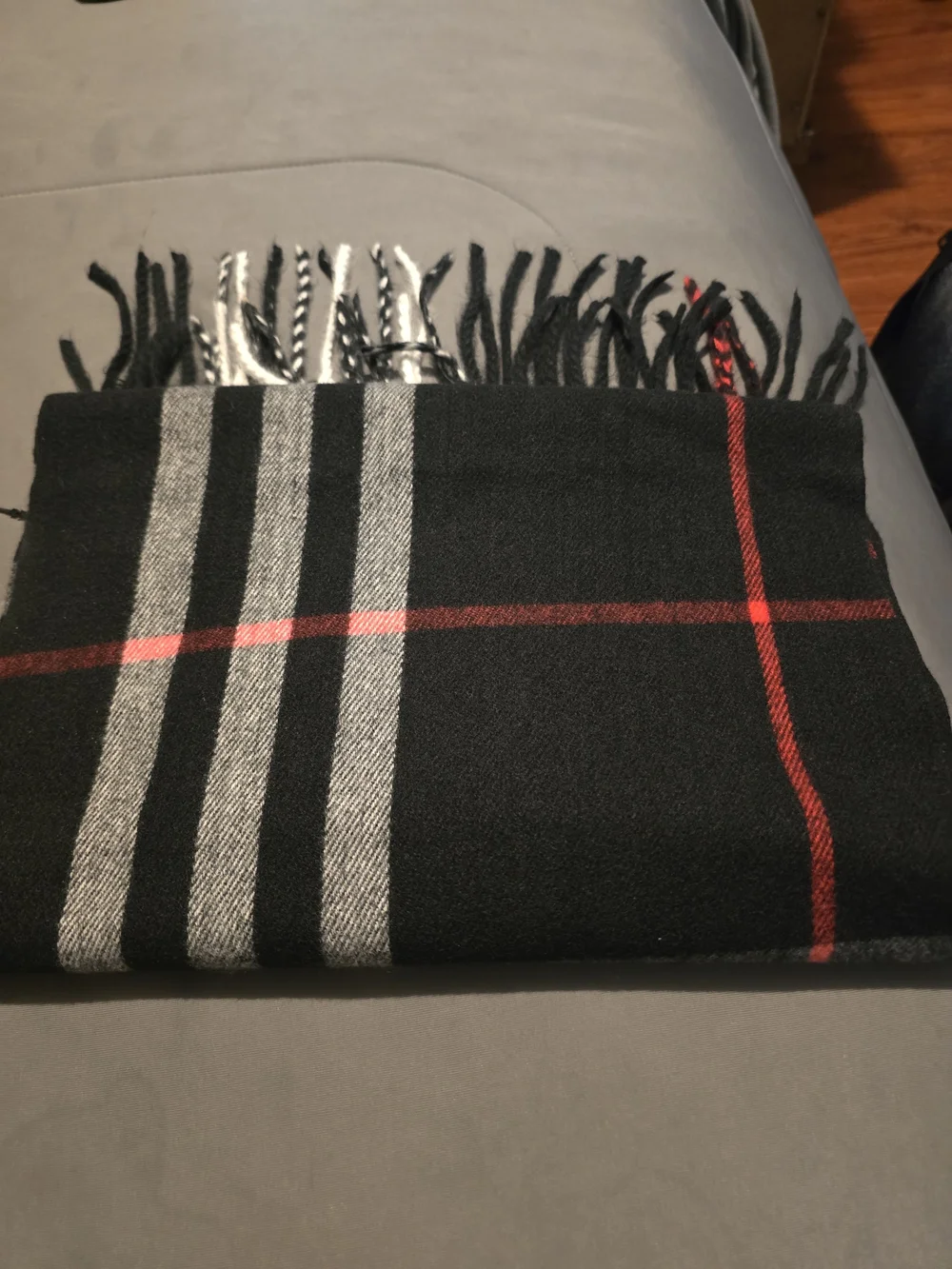 Burberry Black Check Wool Scarf